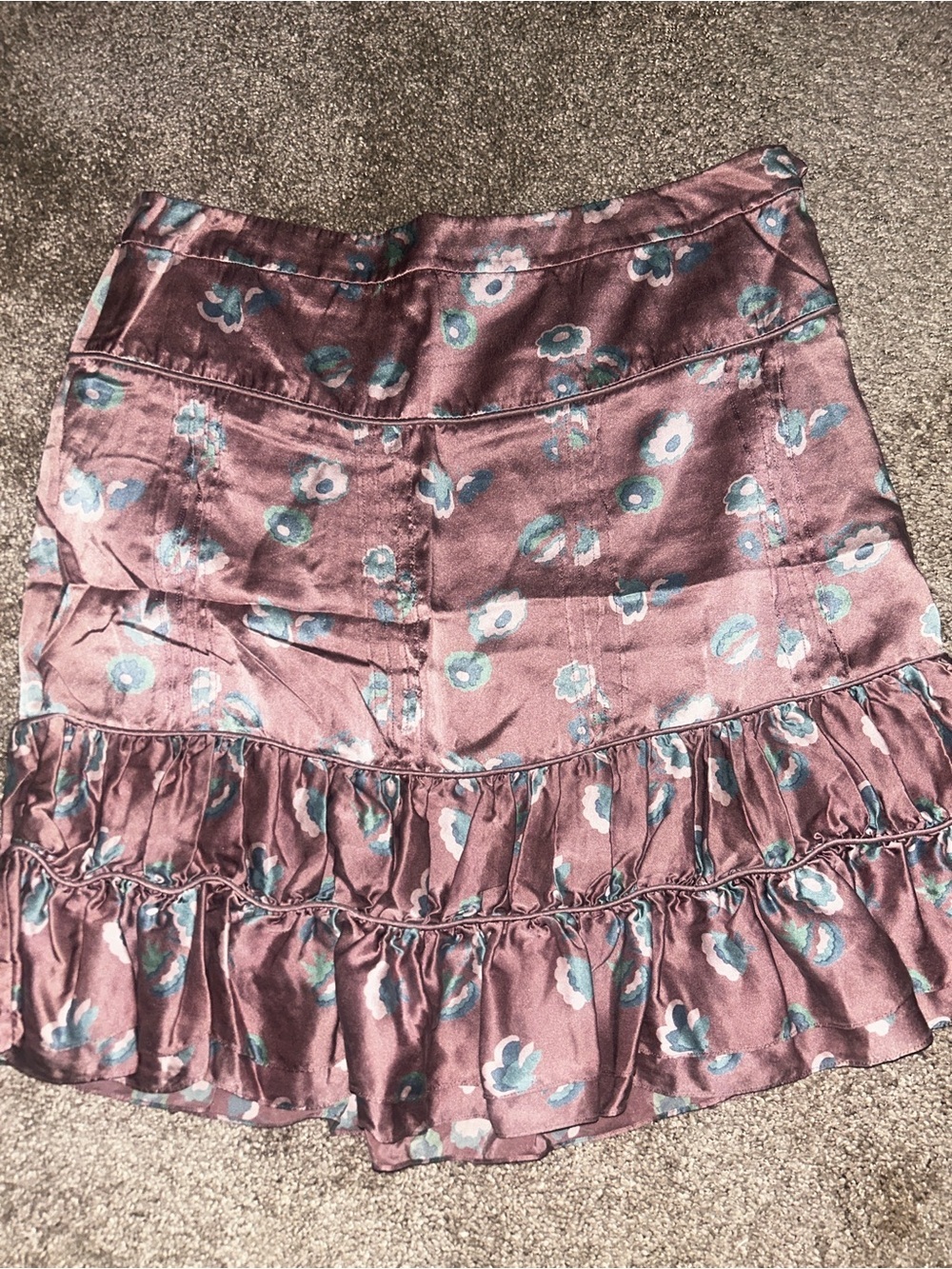Marc Jacobs Mauve Satin Floral Ruffle Skirt